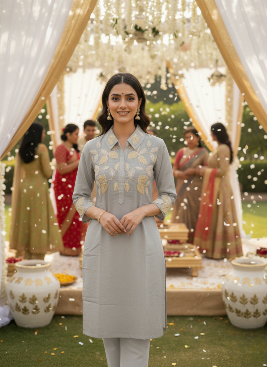 Elegant Embroidered kurta & Trouser Set