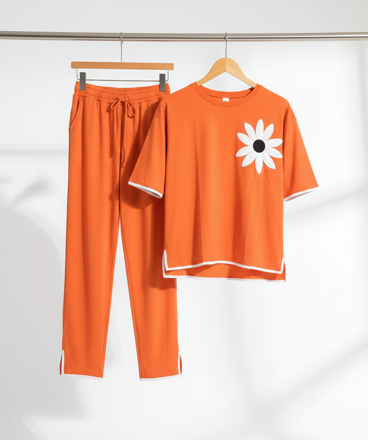 Daisy Print Lounge Set with White Piping - Image 2